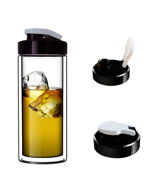 Sun's Tea 530ml Ultra Clear Spill-Proof Strong Double-Wall 3-Piece Borrosilicate Glass Tea Tumbler with Strainer